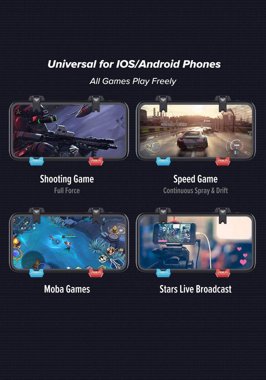 AULA  F11 Mobile Game Controller for Game pad وحدة التحكم للالعاب المحمولة
