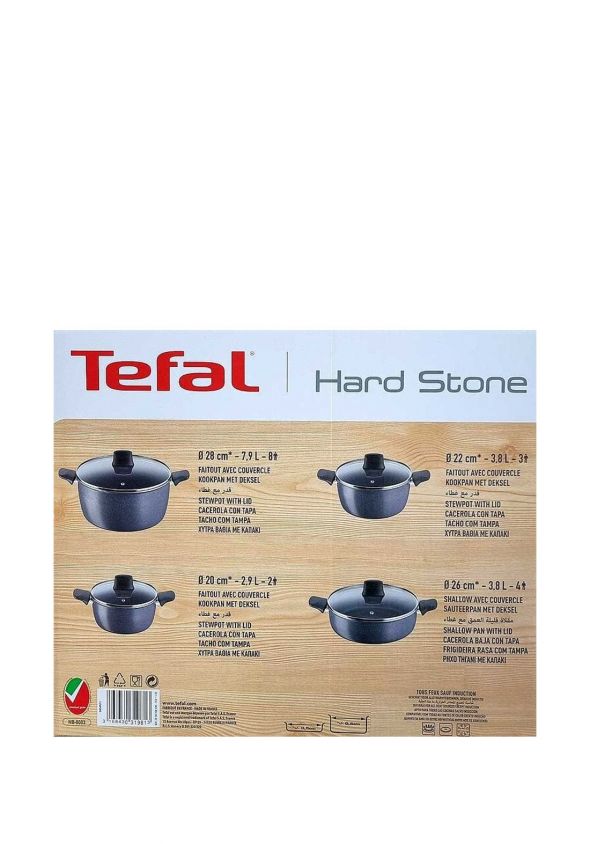 TEFAL Hard Stone 8 pc set stewpots 20/22/28 cm, shallow pan 26 cm+lid  D4549283