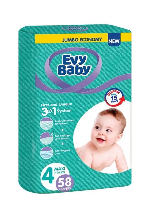 حفاظات اطفال 58 قطعة رقم 4 من ايفي بيبي Evy Baby Diapers 718 kg