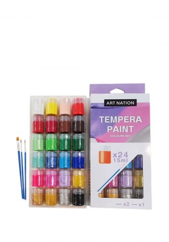 سيت الوان مجسمة 15x24 مل مع 3 فرش رسم من ارت نيشن Art Nation Tempera Paint Colors Set