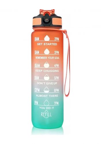 قنينة ماء مع محدد للوقت 1 لتر باللون البرتقالي والاخضر MWB-18006 Motivational Time Marker Water Bottle 