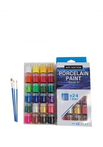 سيت الوان رسم على الخزف 15x24 مل مع 3 فرش رسم من ارت نيشن Art Nation Porcelain Paint Colors Set