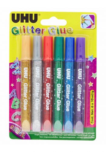 لاصق ملون 6 قطع 10 مل من يو اتش يو UHU Glitter Glue