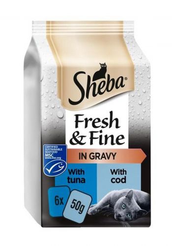 مغلفات  6 قطع بطعم التونا واللحم السمك 300 غم من شيبا  Sheba Fresh & Fine In Gravy
