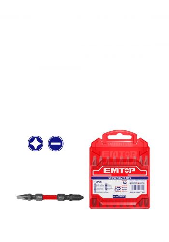 سيت مفك البراغي (مسطح , مربع) 10  قطع من ايمتوب Emtop ESBTMHL133 Impact screwdriver bit
