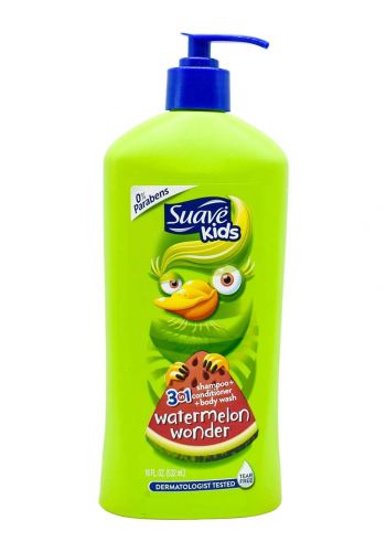 شامبو وغسول وبلسم للأطفال بخلاصة البطيخ 532 مل من سواف Suave Kids Shampoo 3in1 Watermelon Shampoo, Conditioner, Body Wash