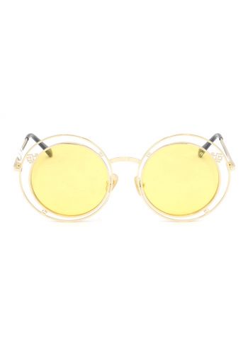 نظارة نسائية شمسية دائرية الشكل بلون اصفر 