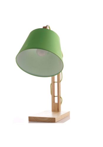مصباح طاولة بقاعدة خشب - اخضر اللون