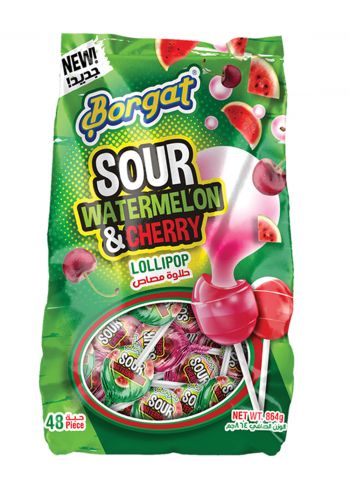 حلوى مصاص بنكهة الرقي و الكرز الحامض 48 حبة × 18 غرام من بورجات Borgat Lollipops Sour Watermelon & Cherry 

