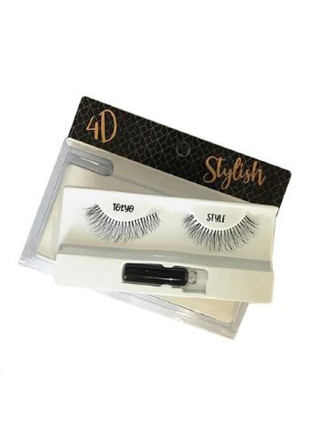 Natural Hair False Lashes In Tokyo 4D Style with Adhesive Set  رموش 