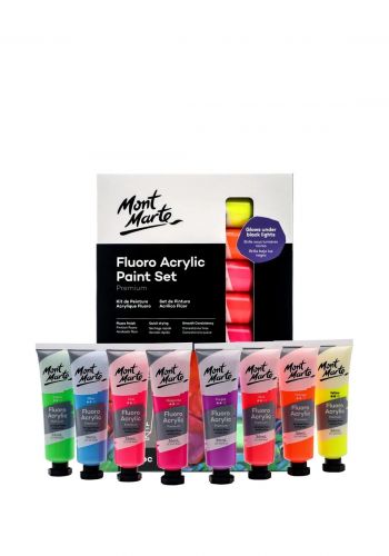 سيت ألوان أكريلك 8 الوان × 36 مل من مونت مارت Mont Marte  PMFL8361 Fluoro Acrylic Paint Intro Set