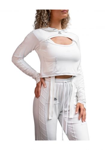 هودي رياضي قصير للنساء  باللون الابيض من بدي إنجنيرز Body Engineers Alchemist Crop Top Hoodie  