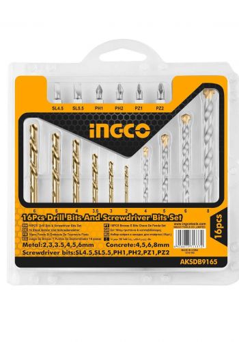 Ingco - aksdb9165   16pcs drill bit set and screwdriver bit set  مجموعة لقم الثقب ومجموعة لقم مفك البراغي 16 قطعة