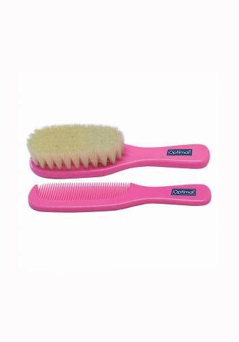 Optimal Natural Bristles Baby Brush & Comb Set (0-6m) pink سيت فرشاة ومشط للأطفال