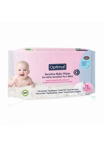 Optimal Powder Puff Wipes 72pcs with cover (0-6m)مناديل معطرة للبشرة الحساسة للاطفال  