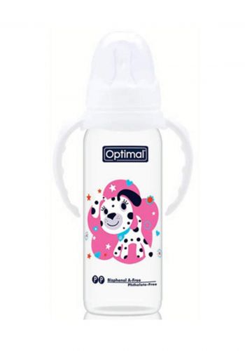 Optmial Slim Waist Feeding Bottle With Handle (6-18m)240 Ml  رضاعة بلاستيك للاطفال مع مقبض لليد 