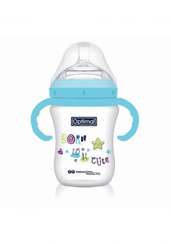 Optimal  Mamilla Extra Wide Neck With Handle - Double Anti - Colic System (6-18) 300ml blue رضاعة بلاستيك للاطفال مع مقبض يد