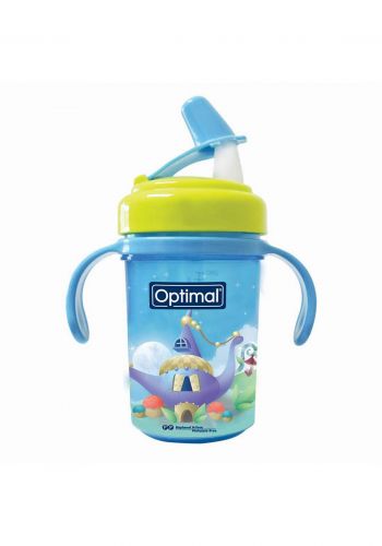 Optimal Silicone Spout Cup 240ml blue(12-above) قدح سيليكون مع مقبض وغطاء بقصبة ثابتة للاطفال  