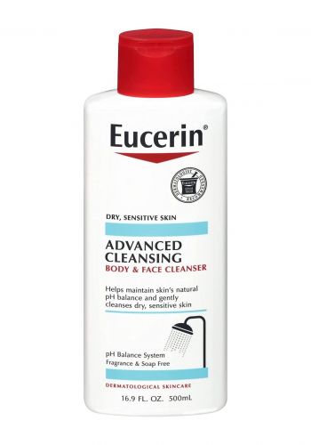غسول للوجه والجسم للبشرة الجافة والحساسة 500 مل من يوسرين Eucerin Advanced Cleansing Body & Face Cleanser