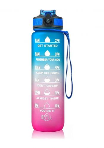 قنينة ماء مع محدد للوقت 1 لتر باللون الازرق والوردي MWB-18001 Motivational Time Marker Water Bottle 