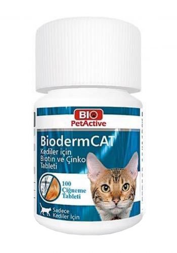 مكمل غذائي للقطط 100 قرص من بايو بت اكتف Bio pet active BiodermCAT | Skin and Coat Support