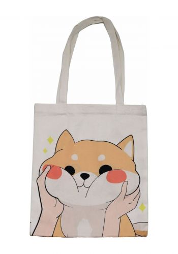 حقيبة توت باك بنقشة كلب  باللون الابيض  Tote Bag