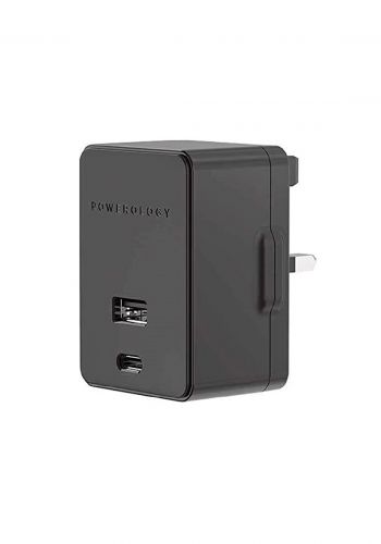 شاحن جداري  Powerology P36PDQCUKCBK Dual Port Ultra-Quick PD Charger 36W with Type-C Cable 1.2m - Blac 