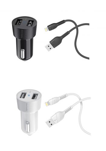 Porodo PD-M8J622L Dual USB Car Charger 3.4A with Lightning Cable شاحن موبايل للسيارة من بورودو