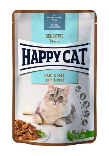 طعام رطب للقطط  بنكهة الدجاج 85 غم من هابي كات Happy Cat Pouch Sensitive Skin & Coat Wet Food