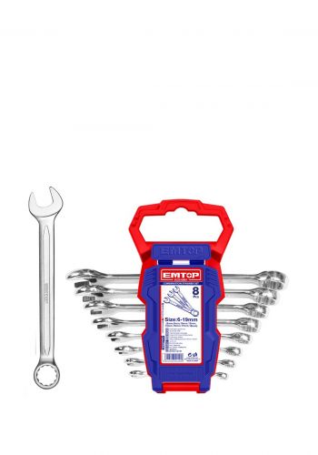 سيت مفتاح ربط (سبانة) مفتوح ومغلق 8 قطع من إيمتوب Emtop ECSS10801 Combination Spanner Set
