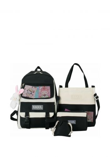 سيت حقيبة مدرسية 4 قطع باللون الاسود Xigul School Backpack Set