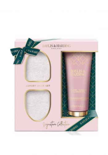 لوشن للقدم بالجوجوبا و الفانيليا وزيت اللوز 125 مل مع زوج جوارب من بايليس اند هاردنك Baylis & Harding Jojoba Vanilla &Almond Oil foot Set 