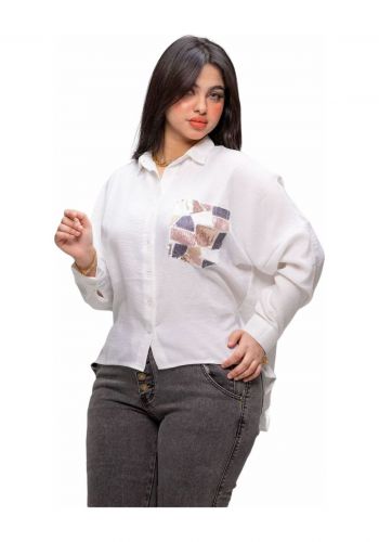 قميص نسائي بأكمام طويلة ابيض اللون 