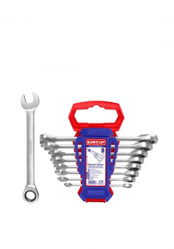 سيت مفتاح ربط (سبانة) مغلق ومفتوح 8 قطع من إيمتوب Emtop ECSS10802 Ratchet  Spanner Set
