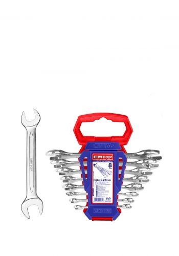 سيت مفتاح ربط (سبانة) مفتوح 8 قطع من إيمتوب Emtop EDES10801 Double Open End Spanner Set
