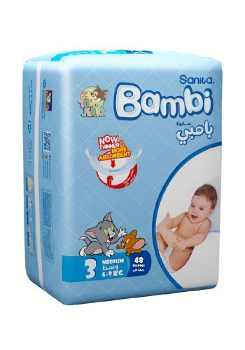 حفاضات اطفال بامبي قياس 3 (48 حفاضة) من سانيتا Sanita Bambi 3 Strtch Medium  