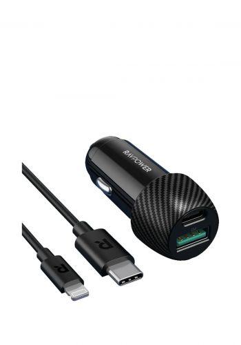 شاحن سيارة مع كيبل 1 متر من ويوو RAVPower RP-VC031 VC031 PD Dual Port USB C Car Charger with USB C to Lightning Cable