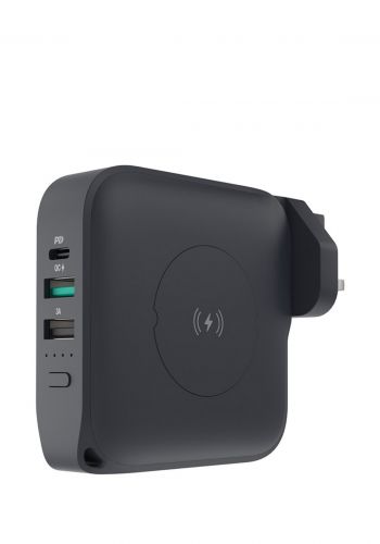 شاحن جداري ومحمول لاسلكي من باورولوجي Powerology PPBCHA11-BK Wall Charger 10000mAh PD 20W With Wireless Power Bank - Black