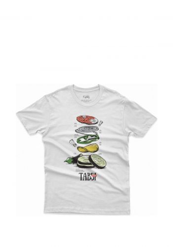 تيشيرت تبسي ابيض اللون لكلا الجنسين من زقاق 13 Zuqaq13 T-shirt