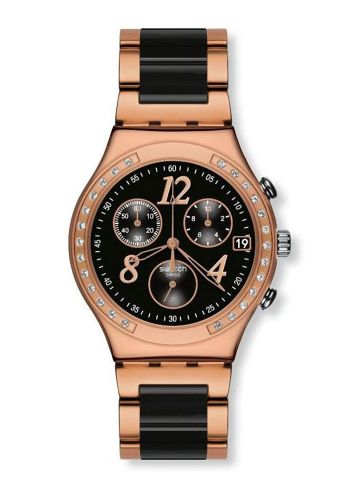 ساعة نسائية ذهبية وسوداء اللون من سواج Swatch YCG404G Women's Watch