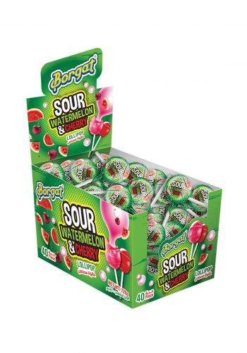 حلوى مصاص بنكهة الرقي و الكرز الحامض 40 حبة × 18 غرام من بورجات Borgat Lollipops Sour Watermelon & Cherry Box  
