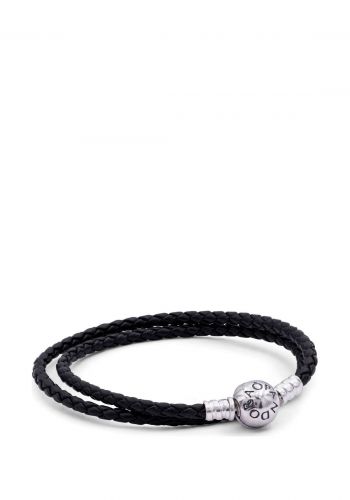سوار فضة للنساء عيار 925 بطول 38 سم من باندورا سيجنتشر Pandora Signature Silver Leather Bracelet Double