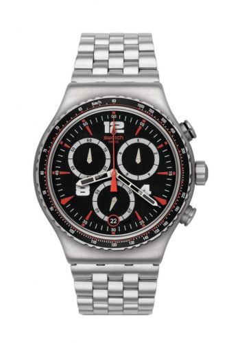 ساعة رجالية بسوار ستانلس ستيل فضية اللون اللون من سواج  Swatch YVS404GE Men's Watch