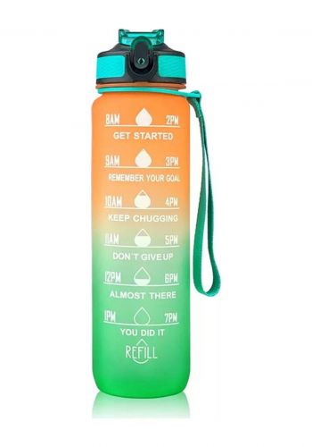 قنينة ماء مع محدد للوقت 1 لتر باللون البرتقالي والاخضر MWB-18002 Motivational Time Marker Water Bottle 