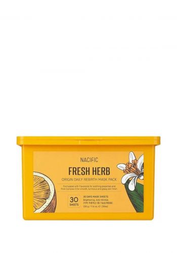 علبة ماسك مرطب ومنعم للوجه 30 قطعة من ناسفك Nacific Fresh Herb Origin Rescue Daily Rebirth Mask