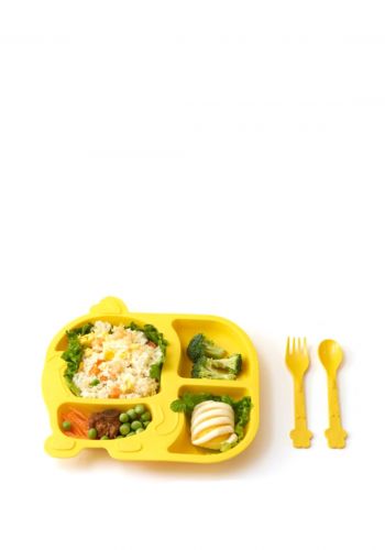 طبق طعام مع شوكة وملعقة بشكل بطة من ميني كود Minigood Small yellow duck plate (including spoon and fork)