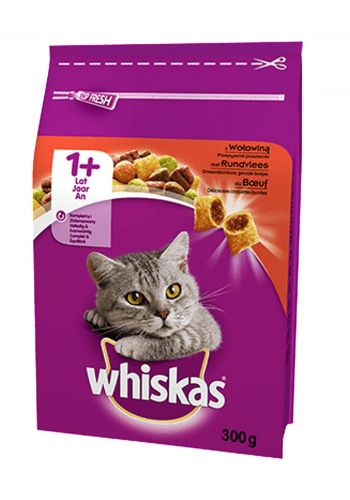 ‎Whiskas Cats Dry Food  طعام جاف للقطط بنكهة لحم بقري 300 غم من ويسكاس