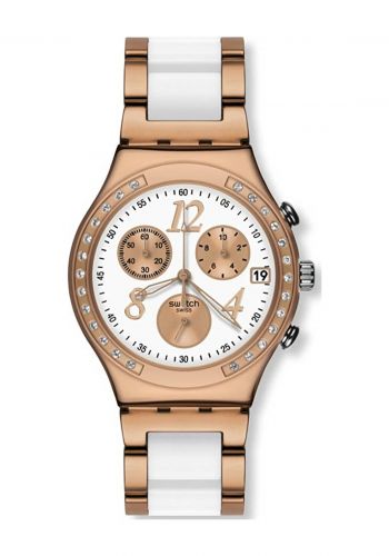 ساعة لكلا الجنسين بيضاء وبرونزية اللون من سواج Swatch YCG406G Unisex Watch