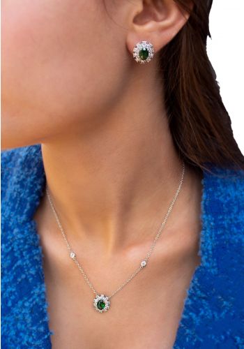 قلادة و حلق نسائي فضة عيار 925 مرصع بحجر الزاركون  Silver Women's Necklace and earring