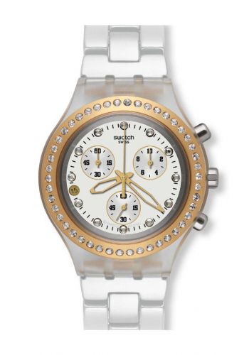 ساعة نسائية بيضاء وذهبية اللون من سواج Swatch SVCK4068AG Women's Watch